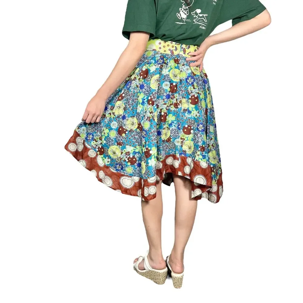 Workers For Freedom | Women | Floral A-Line Boho Hippie Circle Midi Skirt | Sz 4